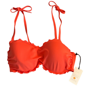 NWT Shade & Shore Coral Red Ruffle Trim Bikini Top Lightly Lined 36C Underwire